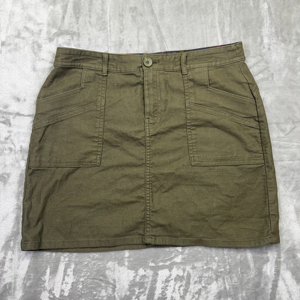 Prana Olive‎ Green Mini Skirt Utility Pockets Casual Everyday Size 10 Fits 30.5"